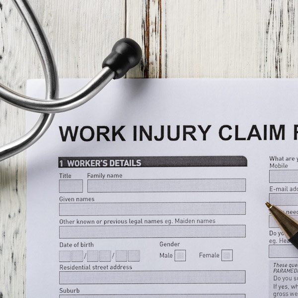 Document that reads WORK INJURY CLAIM